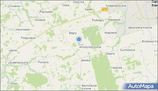 mapa Wroczyńszczyzna, Wroczyńszczyzna gmina Dąbrowa Białostocka na mapie Targeo
